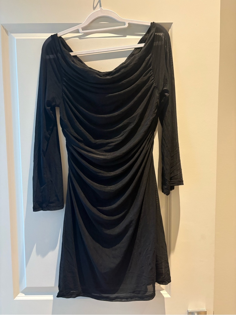 Black Draped Women's Dress - Classic Ruched Midi